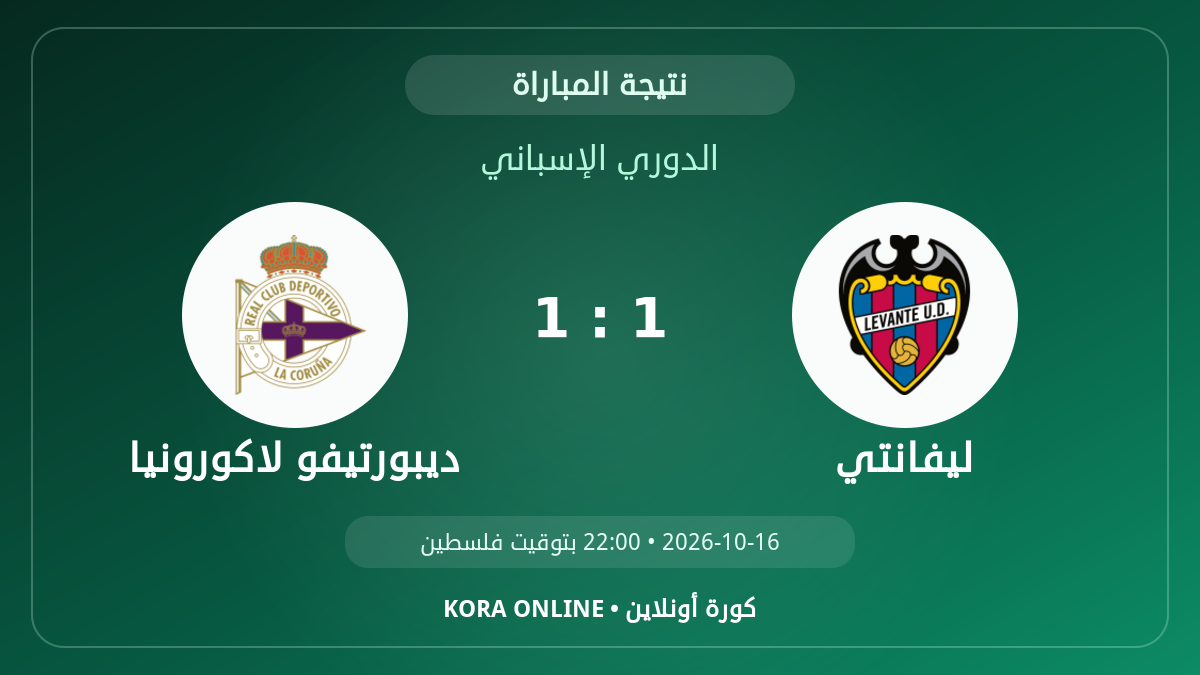 ديبورتيفو لاكورونيا 1–1 ليفانتي | نتيجة المباراة