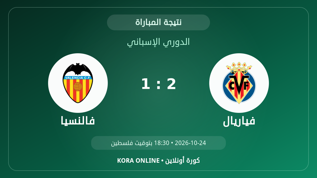 فالنسيا 1 - 2 فياريال | نتيجة المباراة