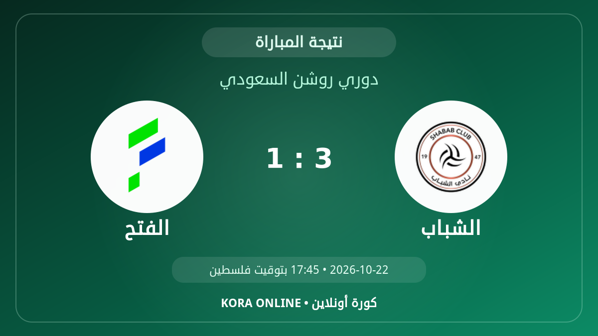 الفتح 1 - 3 الشباب | نتيجة المباراة